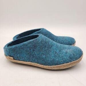 B19 Glerups  Shoe Petrol  Wool Slipper With Leather Bottom -  EU Size 41 US 10